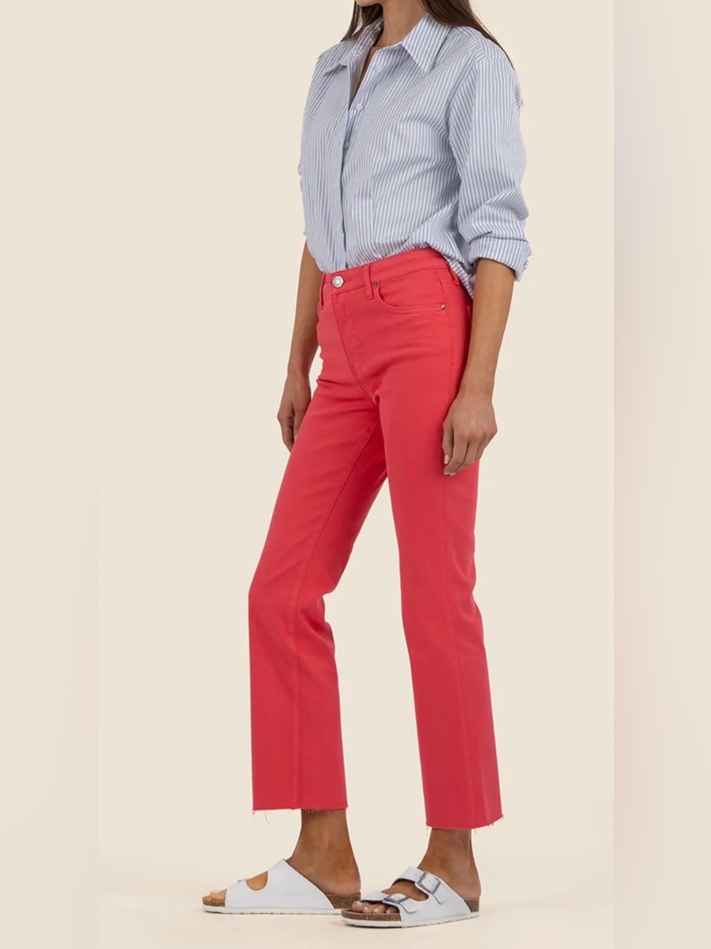 KUT From The Kloth Kelsey High Rise Ankle Flare Jeans Coral Pink Size 4 Crop
